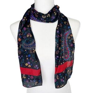 Black Silk Paisley Scarf in Multicolour